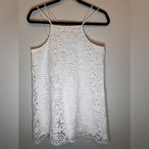SANS SOUCI - White Lined Criss Cross Thin Straps  Lace Dress Sz S